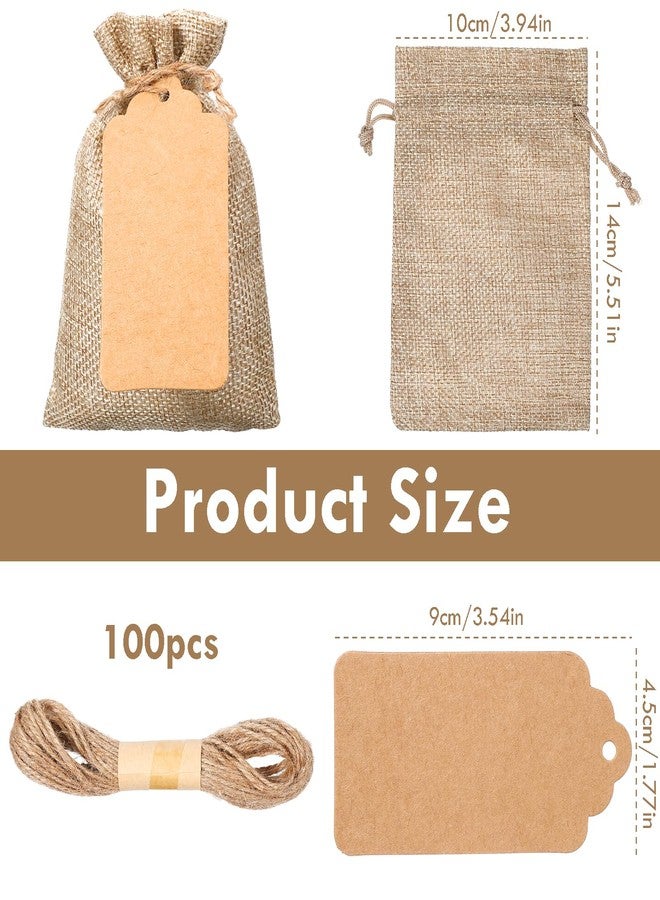 Lemecima 100 Pcs Burlap Gift Bags with 100 Pcs brown Paper Gift Tags with Drawstring Favor Bulk Burlap Sack Bags for DIY Wedding Party Craft(4 x 6 Inch,Light Brown) - Image 2